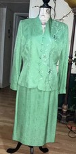 Adrianna Papell Green Embroidered 100 Silk Skirt Jacket Top Suit 2 Pcs size 12