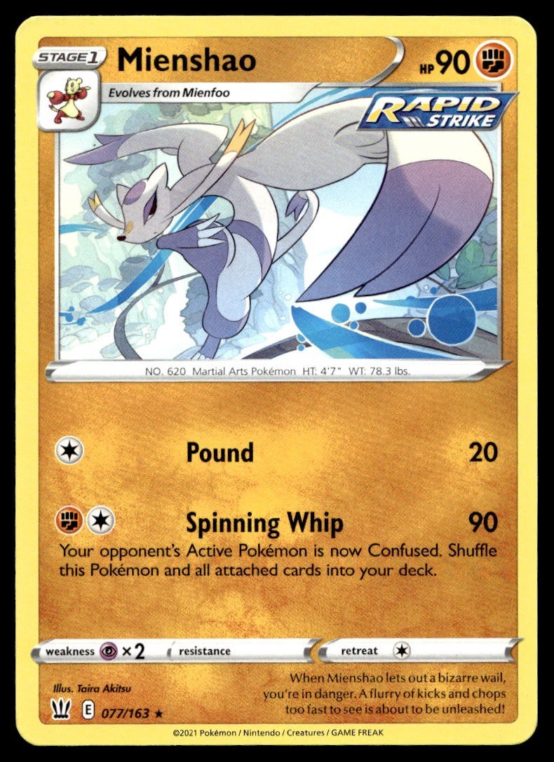 Mienshao 77/163 Pokemon Card Battle Styles Rare 90 HP Lightly Played QF