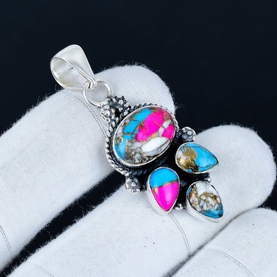 Cotton Candy Turquoise Anhänger Edelstein 925 Sterlingsilber Geschenk für Mom