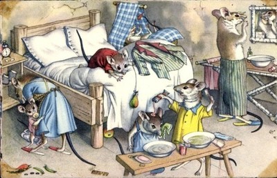 Postcard Humanized Mice, House, Mouse Shaving - 11212348