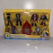 Imaginext Legendary Pirates Vs. Sharks 6 Figure Set Red Boat Treasure Chest Rare