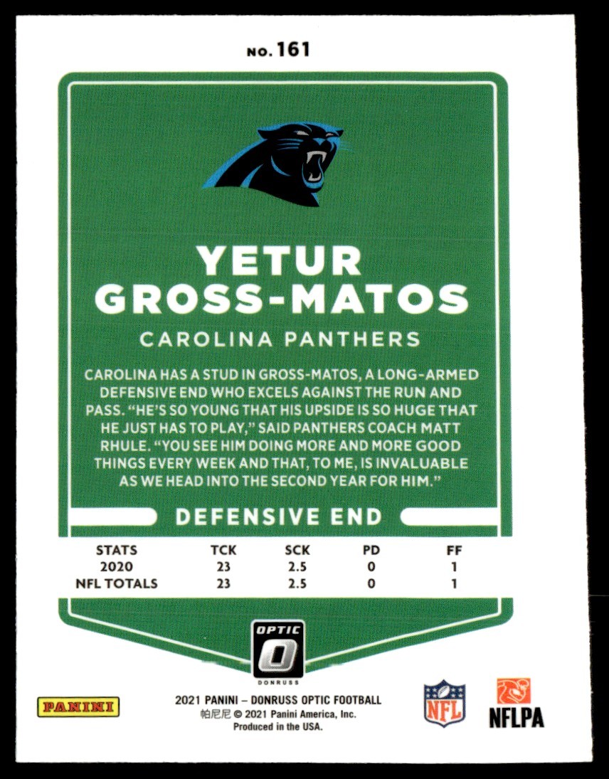 2021 Donruss Optic Yetur Gross-Matos Carolina Panthers #161