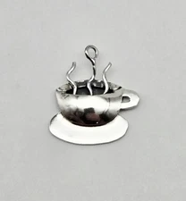 Vintage Coffee Cup FAR FETCHED 925 Sterling Silver Modernist Charm Pendant -2.4g