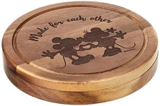 Disney Mickey & Minnie Acacia Brie Cheese Board & Knife Set, Swivel Charcuter...