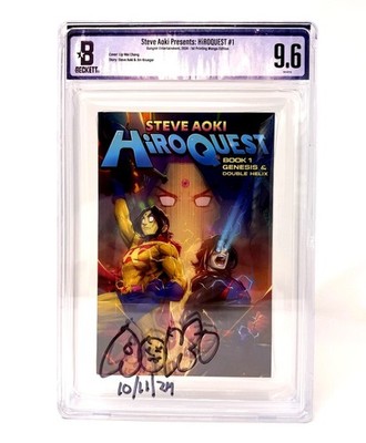 BECKETT GRADE 9.6 ***STEVE AOKI AUTO - HIROQUEST BOOK 1 GENESIS & DOUBLE HELIX**