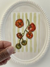 ACEO Originale, Pomodoro, Mini Quadro Arte, Verdura Astratta