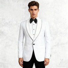 Stripe One Button Suit Blazer for Men Shawl Neck Business Smart Suit Jacket Ta