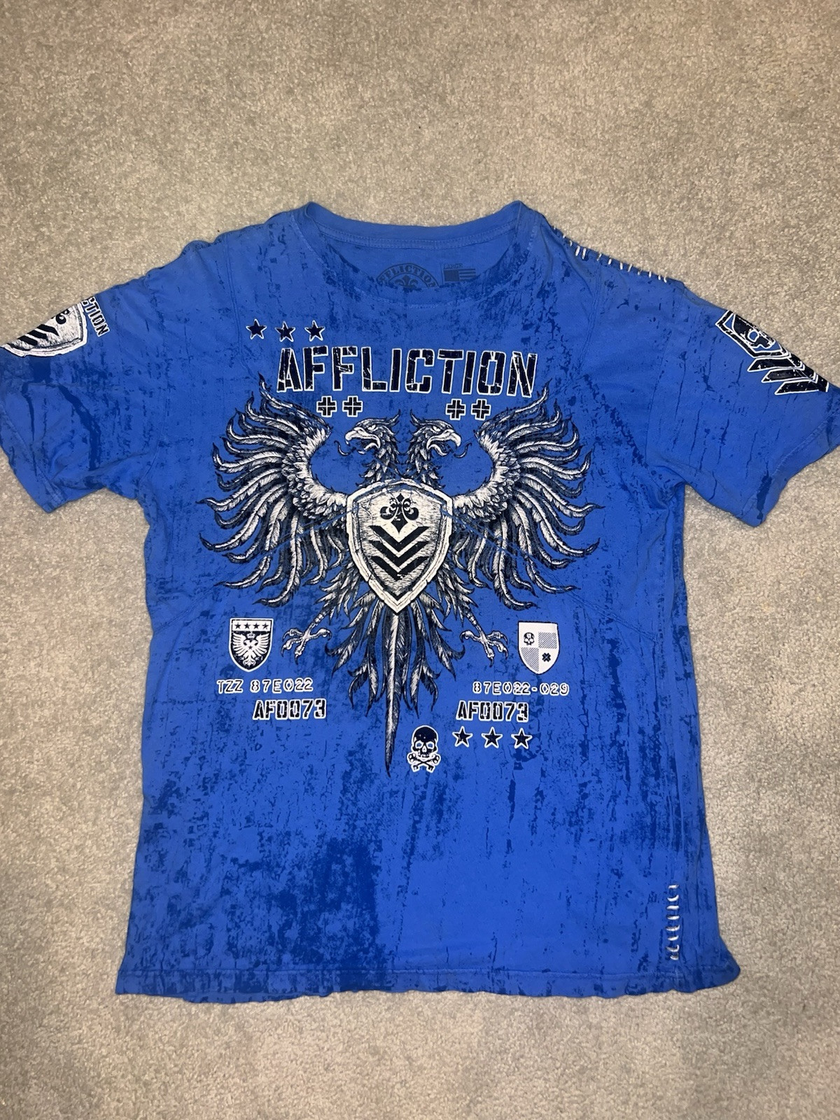 Affliction T Shirt Mens Large Blue Short Sleeve Military Insignia