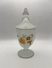 Vintage Westmoreland Satin Milk Glass Covered Jar Floral Hand Painted 8″