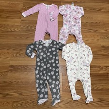 Gerber Lot Of 4 Girls Footed Pajamas Dotted Floral Print Sz 3-6 Months