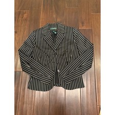 Lauren Ralph Lauren Womens Black Pinstripe Silk Blend Tailored Blazer 4P
