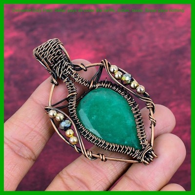 Copper Pear Natural Zambian Emrald Wire Wrapped Mother Gift Trendy Boho Pendant