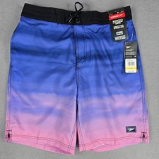 Speedo Swim Trunks Shorts Mens Medium Blue Pink Ombre Lined Boardshorts Beach