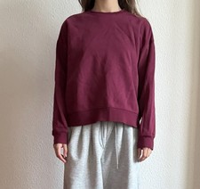 Women's Burgundy Knit Pullover Sweatshirt Crew Neck Long Sleeve
