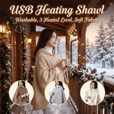 1xUSB Electric Heated Shawl Blanket 3 Levels Wearable Warm Poncho Shawl Washable