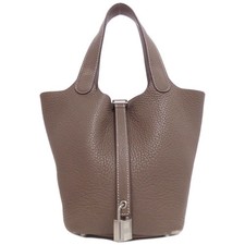 HERMES Picotin Lock PM Etoupe SilverHardware Borsa a mano Taurillon Clemence La...