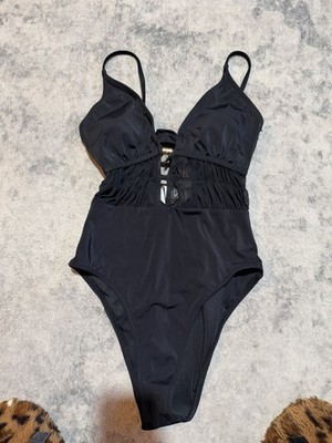 Cupshe One Piece Swimsuit Black Solid Women's Regular Size M