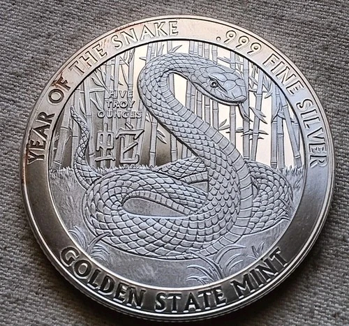 5 oz 2025 - Year of the Snake - 5 oz .999 FINE SILVER ROUND - See Pictures
