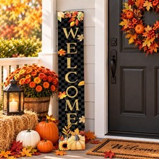 Fall Wooden Porch Sign 47" Autumn Pumpkin Maple Leaf Front Door Welcome Sign ...