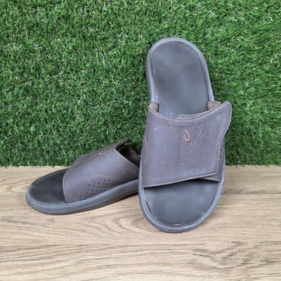 OluKai Sandals Men sz 11 Nalu Slide Dark Java Brown Beach Slide Ventilated Strap