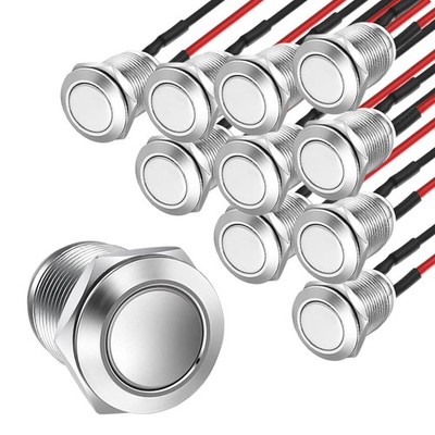 10pcs 12mm 2A 12V/24V/125V/250V AC Prewired Waterproof Push Button Momentary