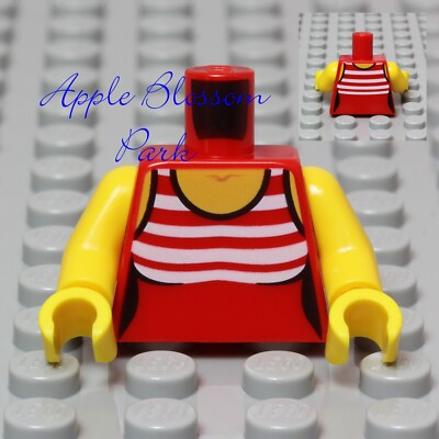 NEW Lego Female Minifig RED TORSO Girl White Striped Swim Suit Tank Top  Shirt