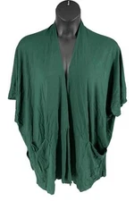 Susan Graver Weekend Jersey Knit Relaxed Cardigan Green Envy