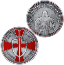 Knights Templar Cross Crusader Sword Shield Life Creed Token Pray Challenge Coin