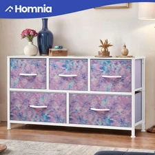 5 Drawer Dresser Fabric Purple Classy Wide Storage Chest of Organizer Waterproof