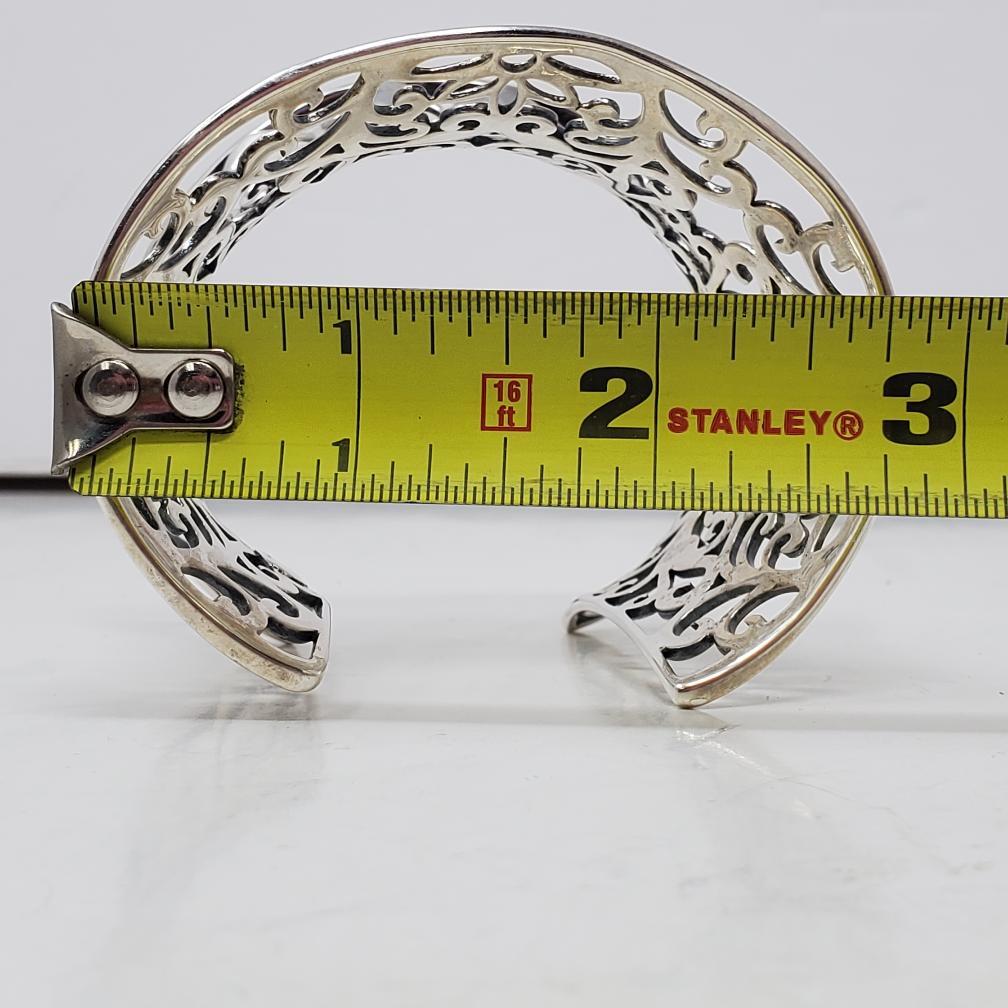 Wave Shaped Scroll Cuffed Silver Bracelet 925 Sil… - image 3
