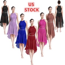 Women Leotard Sleeveless Dress Ruched Dancewear Stage Costume Jazz Modern Dance