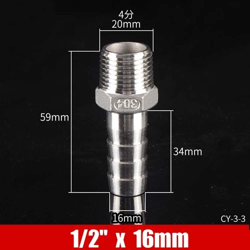 Stainless Male Thread Pipe Fitting x Barb Hose Tail Connector BSP 1/8" to 4" - Bild 75 von 86