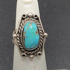 Native American Sterling Silver Turquoise Ring - Size 5