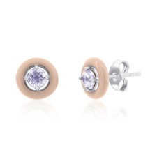 Sterling Silver Enamel  Gemstone Halo Studs - Pink Crystal