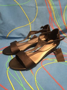David Jones Black Sparkle T Bar Mini Wedge Heel Sandals Size 6uk Ebay