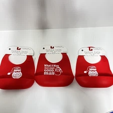 3 Tunno Tots Jolly Santa Baby Christmas  Silicone Bibs Don’t Stop Believing Red