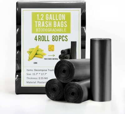 1.2 Gallon Small Garbage Bags Biodegradable 5 1 Count (Pack of 80), Black NEW