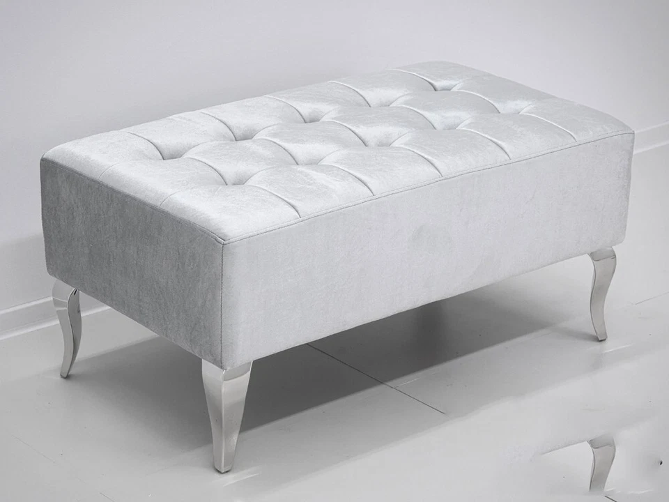 Panca Bank Argento Con Cristalli Decorato Barocco Antico Rococo Botique 90 CM - Immagine 2 di 2