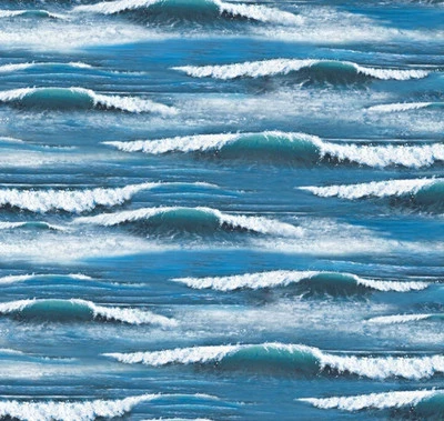 Landscape Medley Ocean Waves Whitecaps Cotton Fabric Print by the Yard D766.39