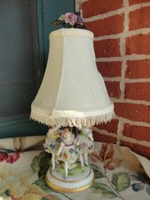 ANTIQUE DRESDEN GERMANY LACE GIRL GROUPING FIGURINE PORCELAIN BOUDOIR LAMP