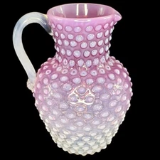 Fenton Hobnail Pitcher - Cranberry/White