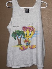 Vtg LOONEY Tunes Tweety USA bird Tank Top 90  s Made in USA Large Florida