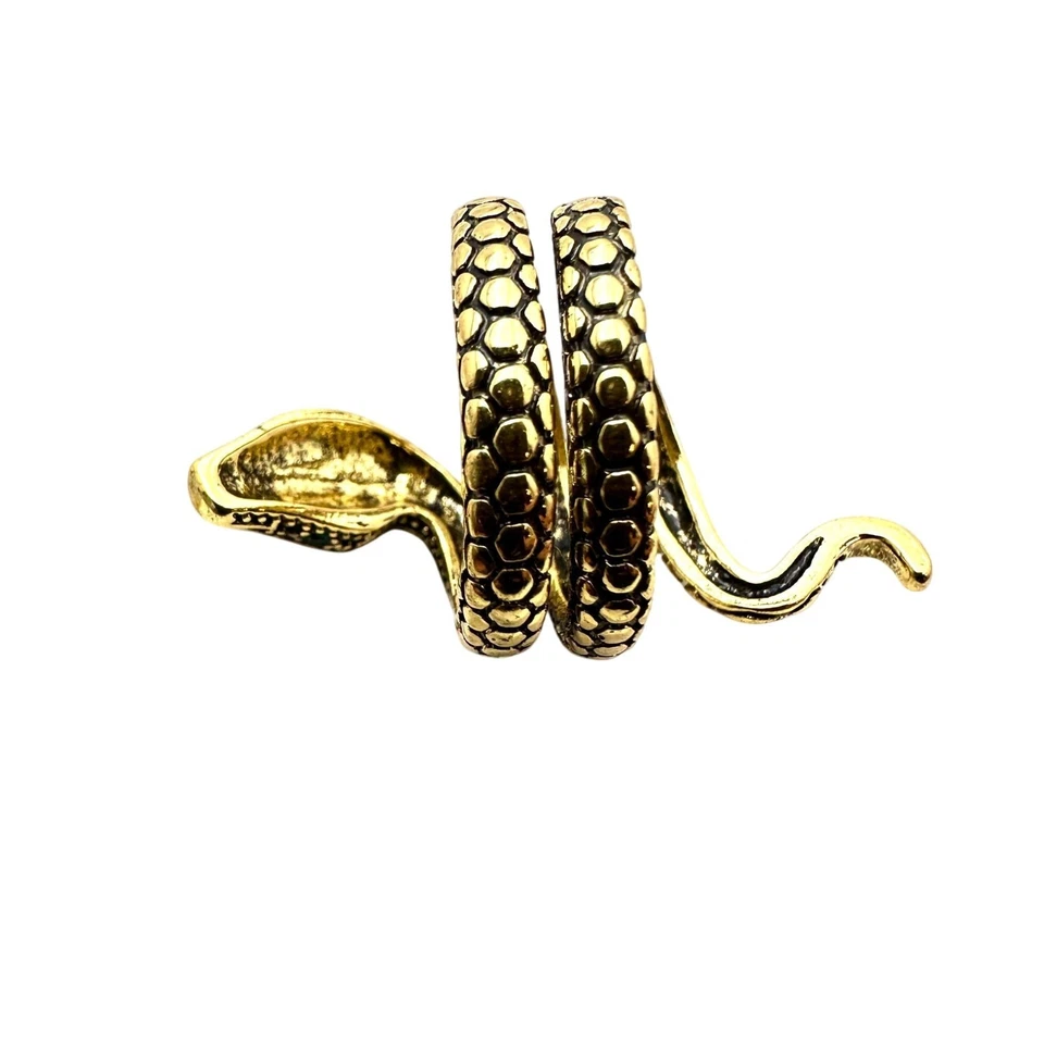 Womens Snake Ring Blue Rhinestone Antiqued Gold Tone Adjustable Vintage Style - Image 4 of 4