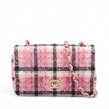 Chanel Mini Matelasse 20 Tweed Single Flap Single Chain Bag Pink Gold Metal Fitt