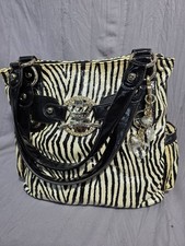 Kathy Van Zeeland Zebra Print Satchel with Heart Charm, Double Handles