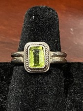 Vintage Sterling Silver Bezel Set Peridot Ring Size 6 Emerald Cut 5.7gm  4mm