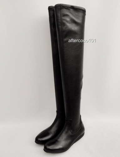 PRADA Black Heel Logo Leather over knee boots UK6 EU39 US9 New Auth - Picture 6 of 8