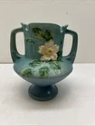 Vtg 1940s Roseville Art Pottery USA 146-6 Blue Vase White Rose