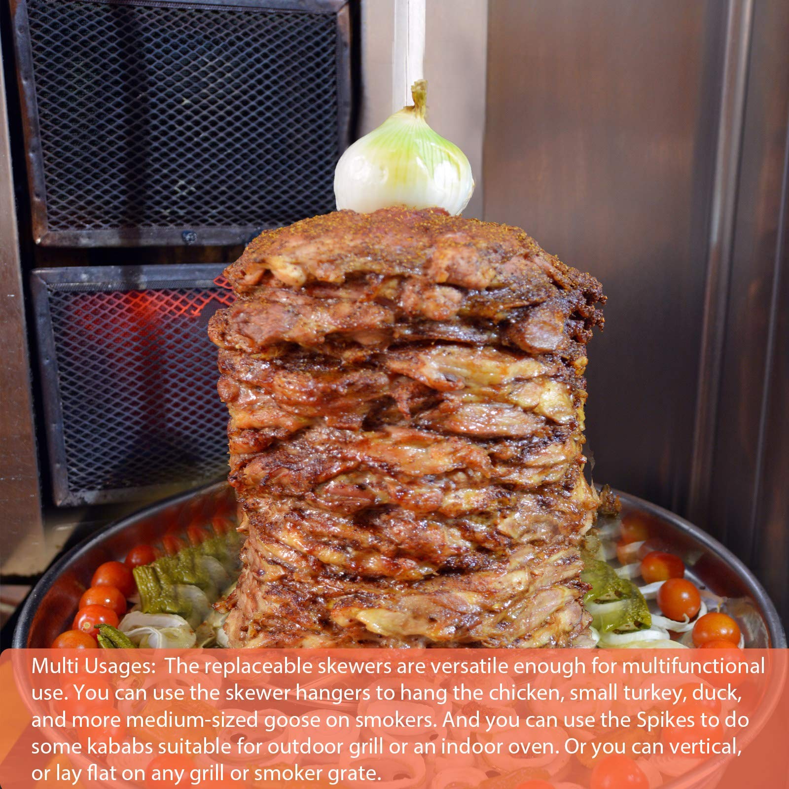 6 Pieces Stainless Steel Vertical Skewer Set 2x15''Skewers2x9‘’Spikes& 2x6.25...