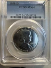 1958D Franklin Half Dollar 50c Coin 90% Silver MS 64 PCGS